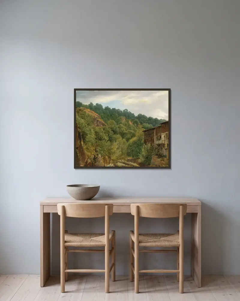 Landskap från Auvergne av Théodore Rousseau inramad på en vägg