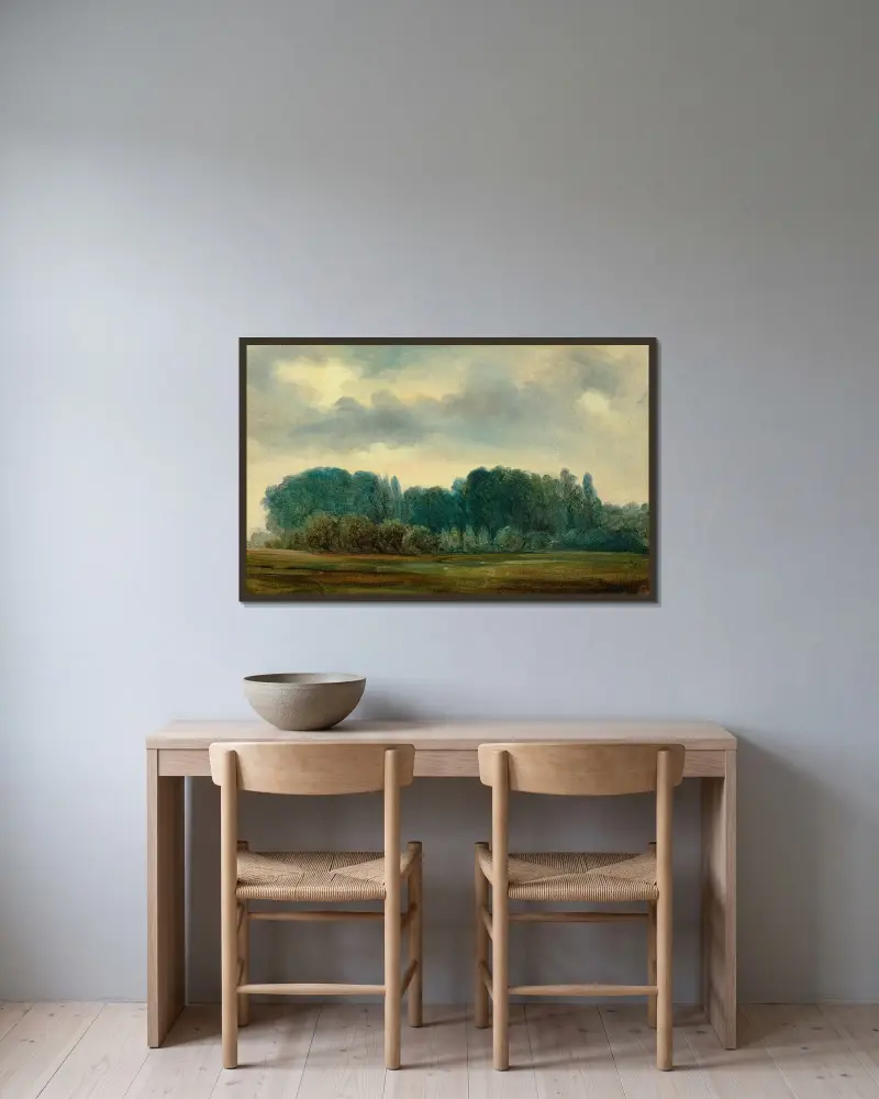 Landskap av Théodore Rousseau inramad på en vägg