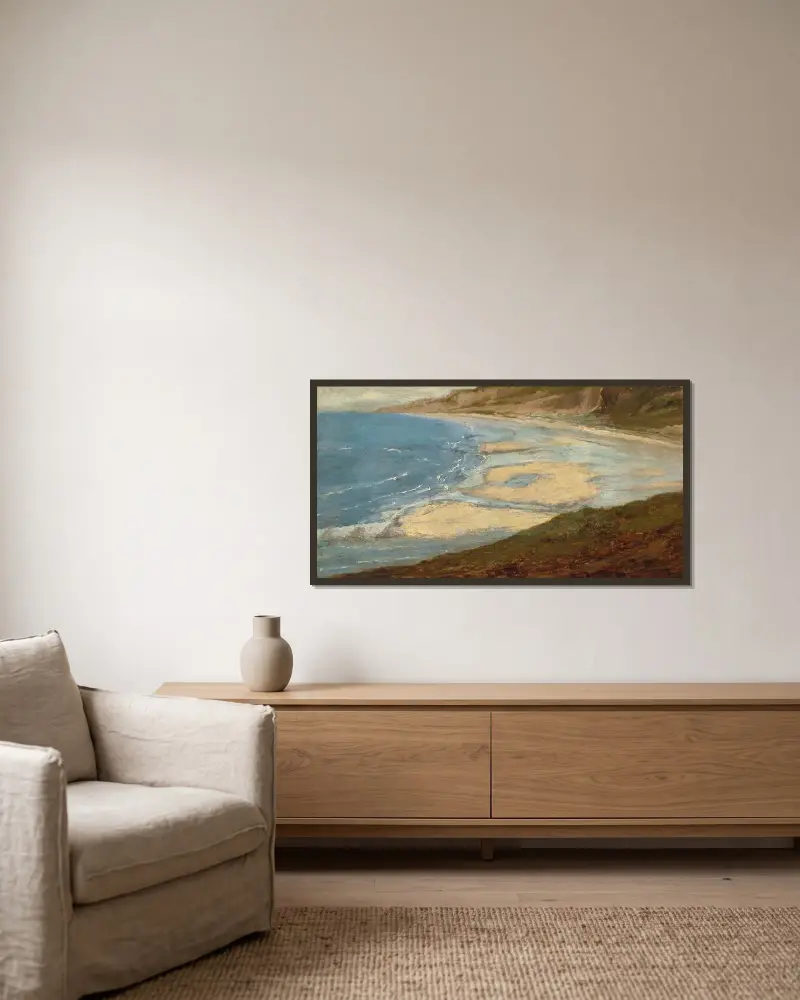Strand vid Mont-Saint-Michel av Théodore Rousseau inramad på en vägg