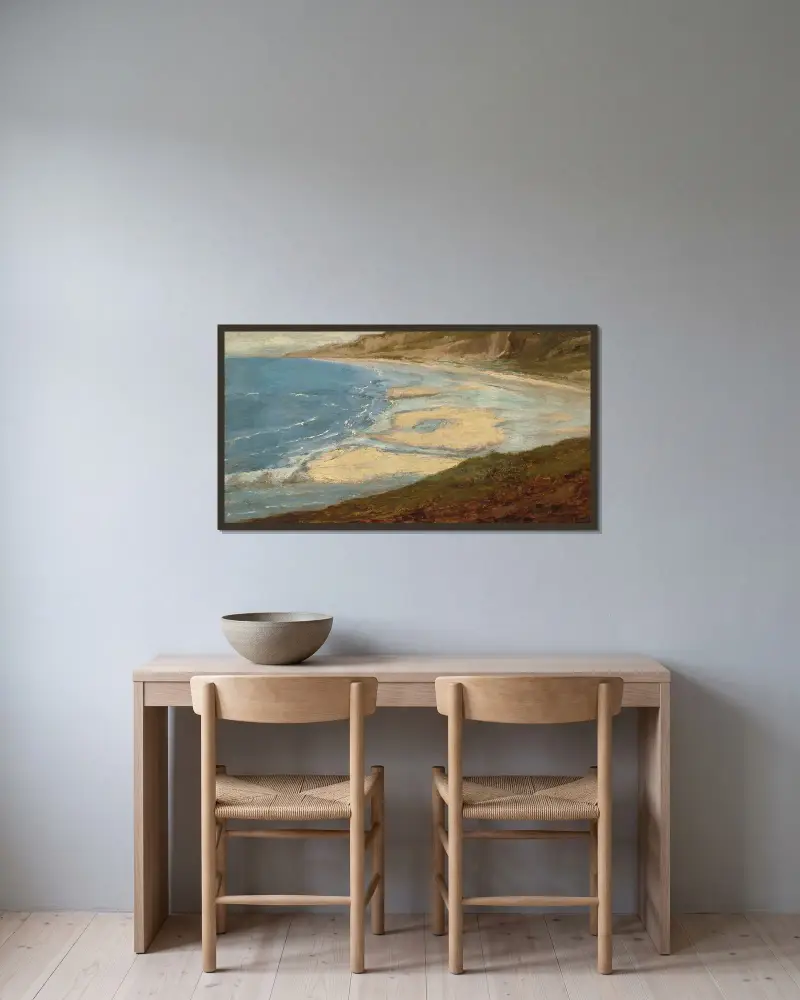 Strand vid Mont-Saint-Michel av Théodore Rousseau inramad på en vägg