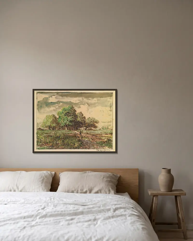 Rückkehr von den Feldern von Théodore Rousseau gerahmt an einer Wand