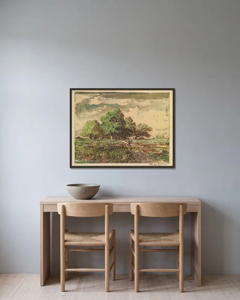 Rückkehr von den Feldern von Théodore Rousseau gerahmt an einer Wand