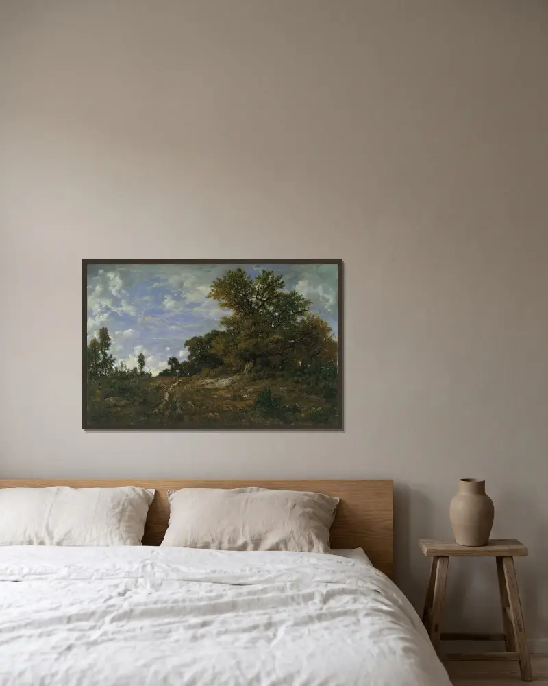 Der Waldrand bei Monts-Girard, Wald von Fontainebleau von Théodore Rousseau gerahmt an einer Wand