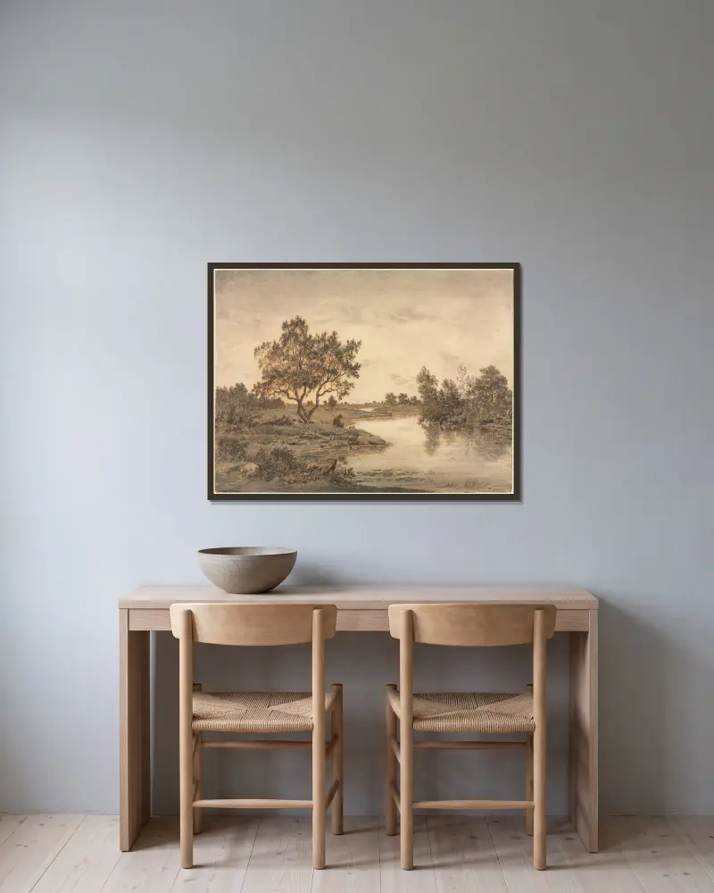 The Fisherman (Le Pêcheur) av Théodore Rousseau inramad på en vägg