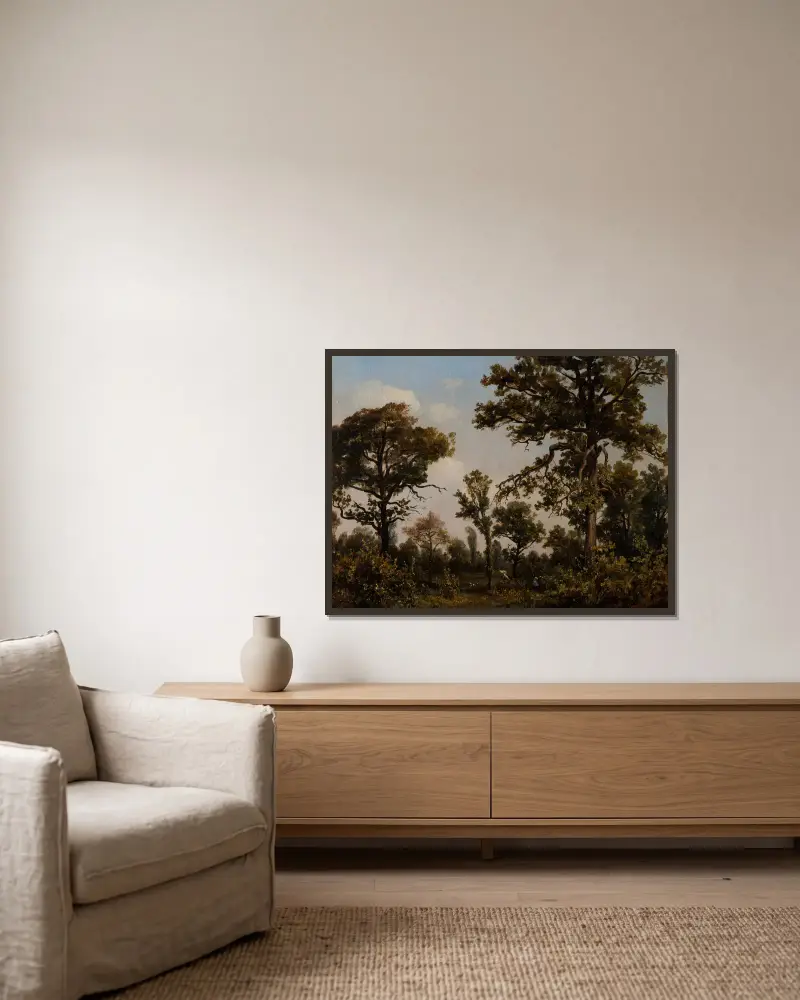 The Large Oak Tree, Forest of Fontainebleau av Théodore Rousseau inramad på en vägg