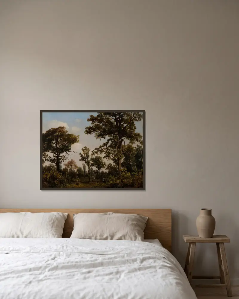 The Large Oak Tree, Forest of Fontainebleau av Théodore Rousseau inramad på en vägg