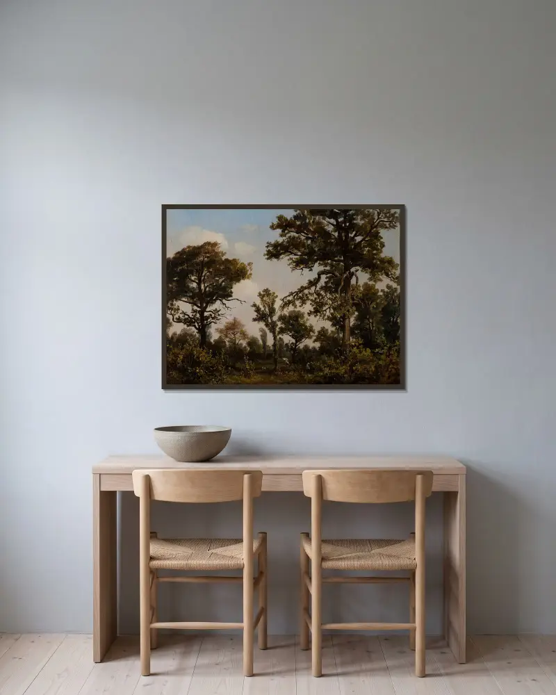 The Large Oak Tree, Forest of Fontainebleau av Théodore Rousseau inramad på en vägg