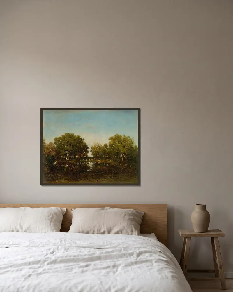 Der Teich (Erinnerung an den Wald von Chambord) von Théodore Rousseau gerahmt an einer Wand