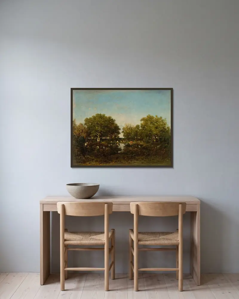 Der Teich (Erinnerung an den Wald von Chambord) von Théodore Rousseau gerahmt an einer Wand