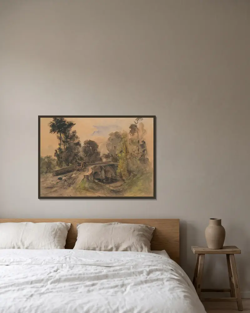Stenbrons bro av Théodore Rousseau inramad på en vägg