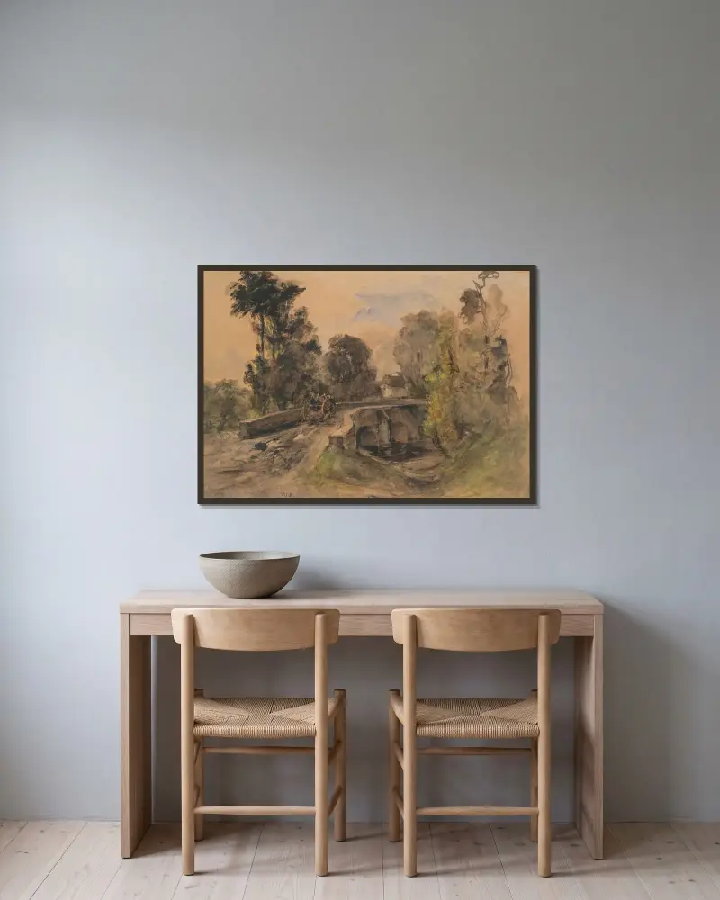 Stenbrons bro av Théodore Rousseau inramad på en vägg