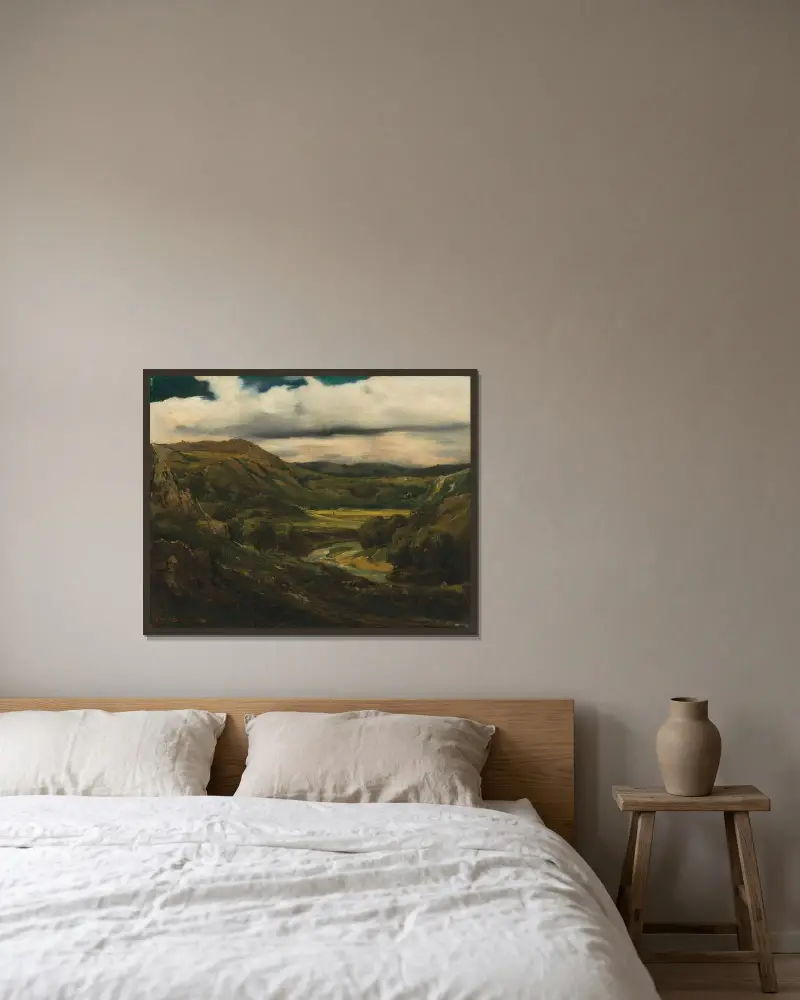 Dal och berg i Auvergne av Théodore Rousseau inramad på en vägg