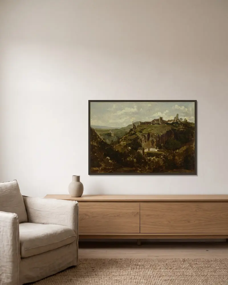 Auvergneby av Théodore Rousseau inramad på en vägg