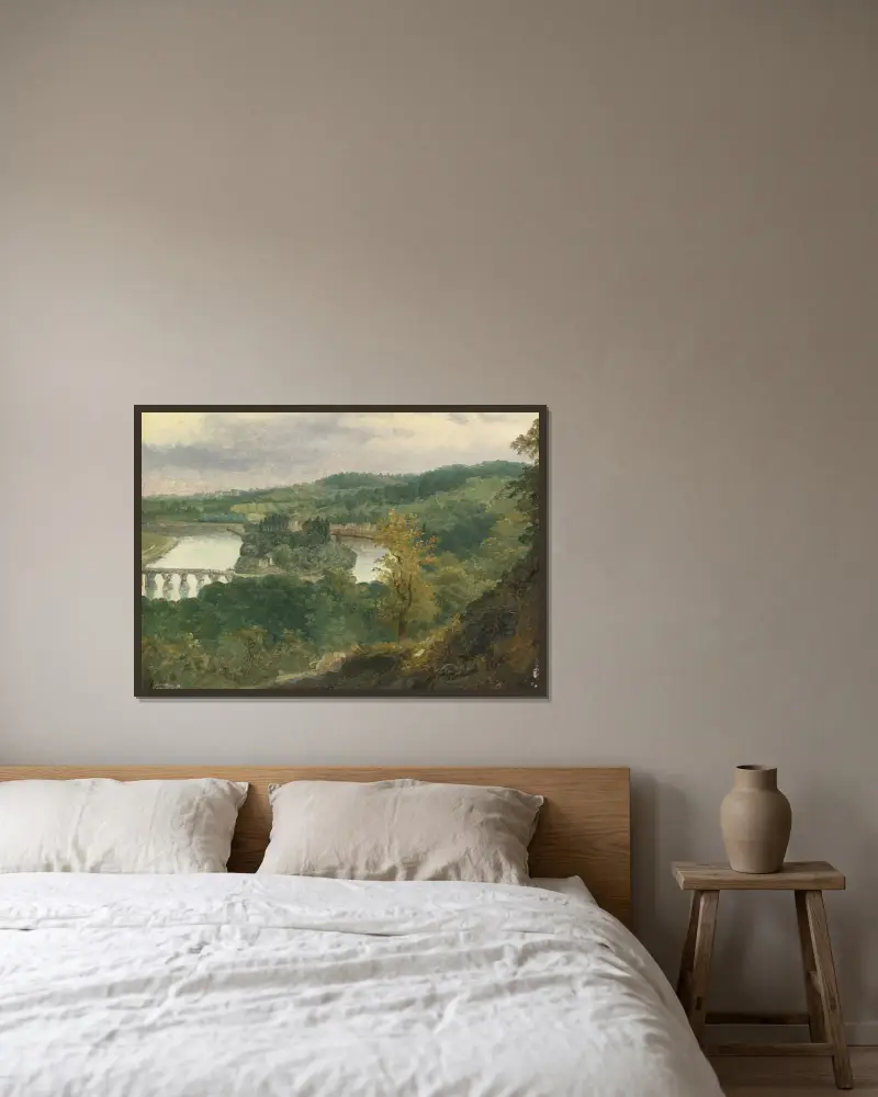 Vy över Billancourt och Bas Meudon av Théodore Rousseau inramad på en vägg