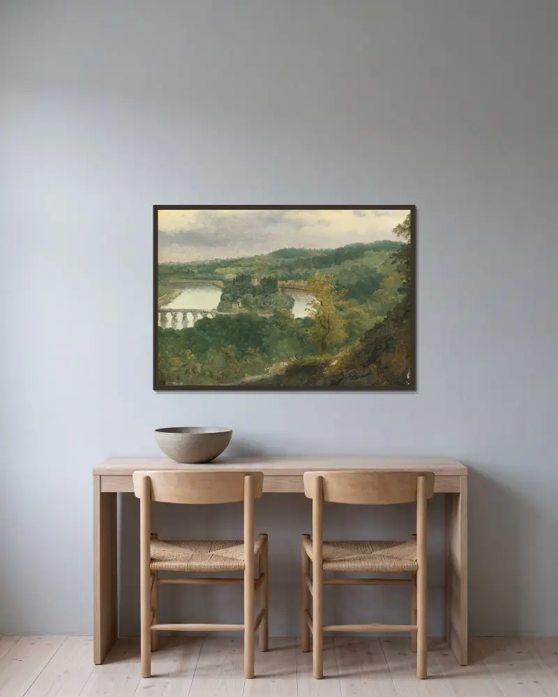 Vy över Billancourt och Bas Meudon av Théodore Rousseau inramad på en vägg