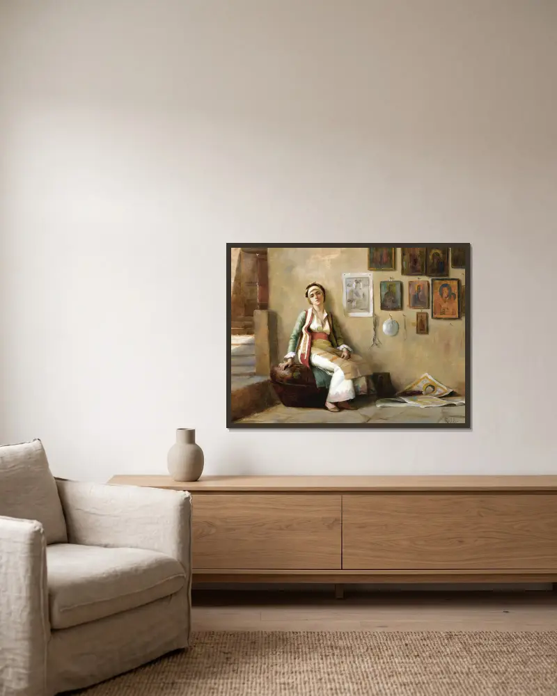 Eine Ruhepause von Theodoros Ralli gerahmt an einer Wand
