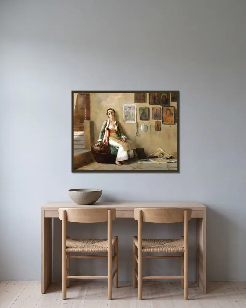 Eine Ruhepause von Theodoros Ralli gerahmt an einer Wand