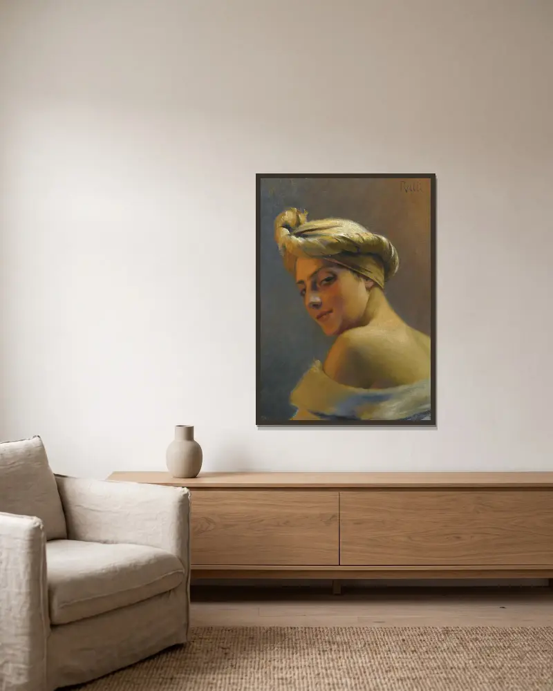 Girl With Turban av Theodoros Ralli inramad på en vägg