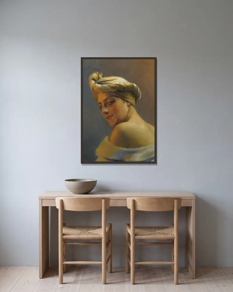 Girl With Turban av Theodoros Ralli inramad på en vägg