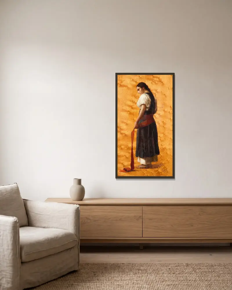 Der Gürtel von Theodoros Ralli gerahmt an einer Wand