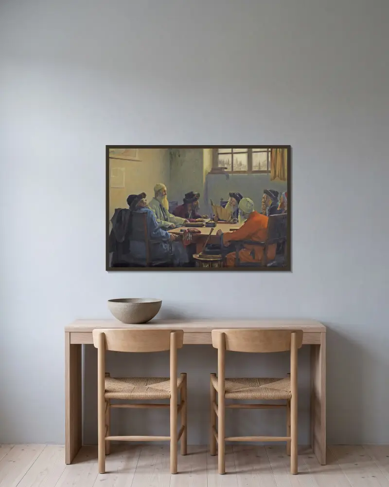 The Seven Rabbis in Jerusalem av Theodoros Ralli inramad på en vägg