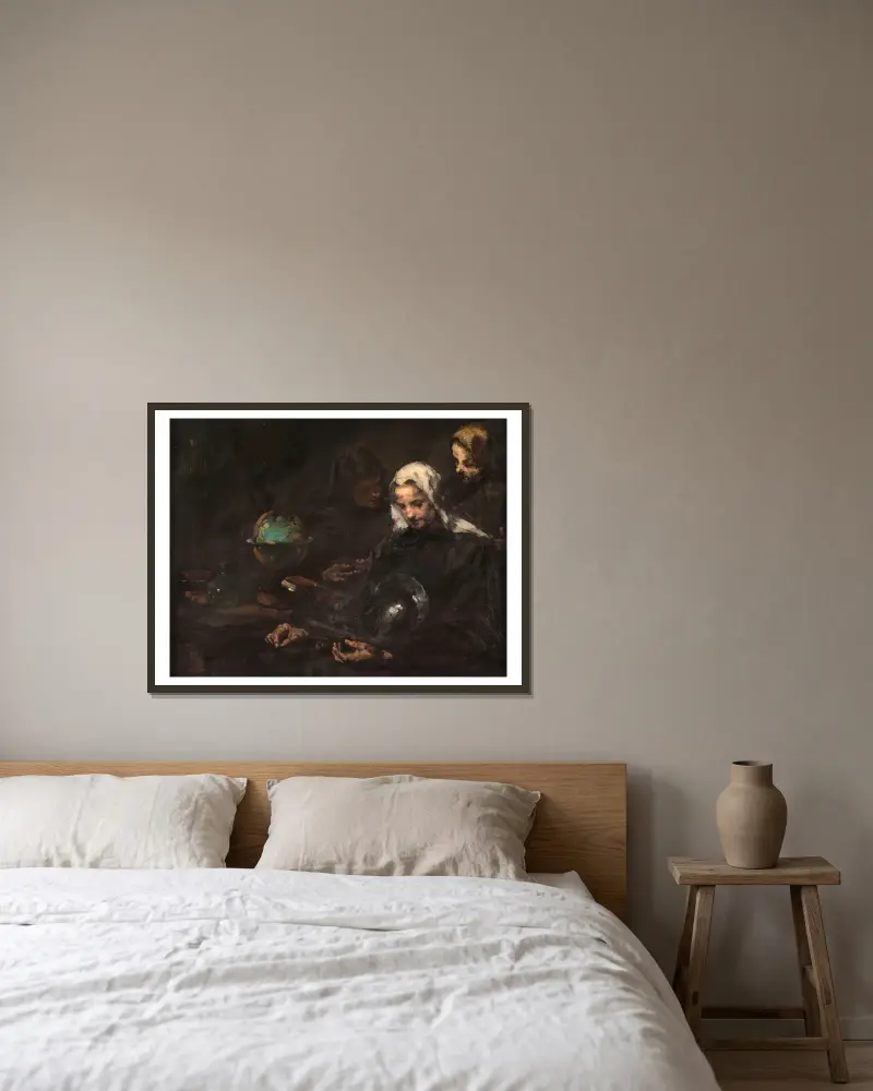 Chez l’antiquaire av Théodule Ribot inramad på en vägg