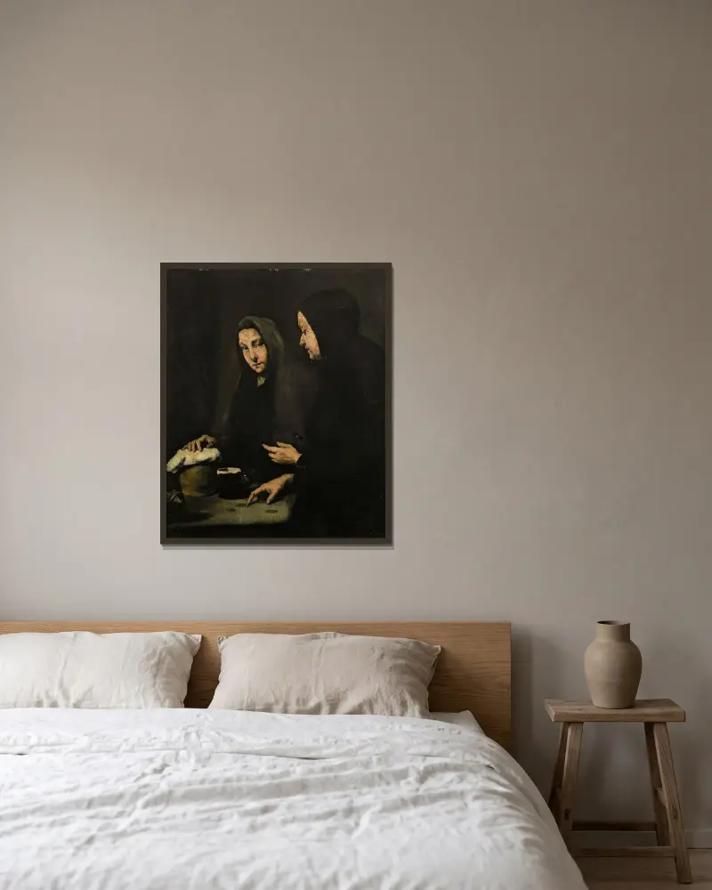 Två hembiträden av Théodule Ribot inramad på en vägg