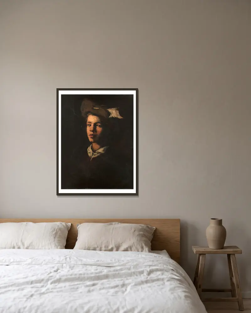 Jeune homme au chapeau av Théodule Ribot inramad på en vägg