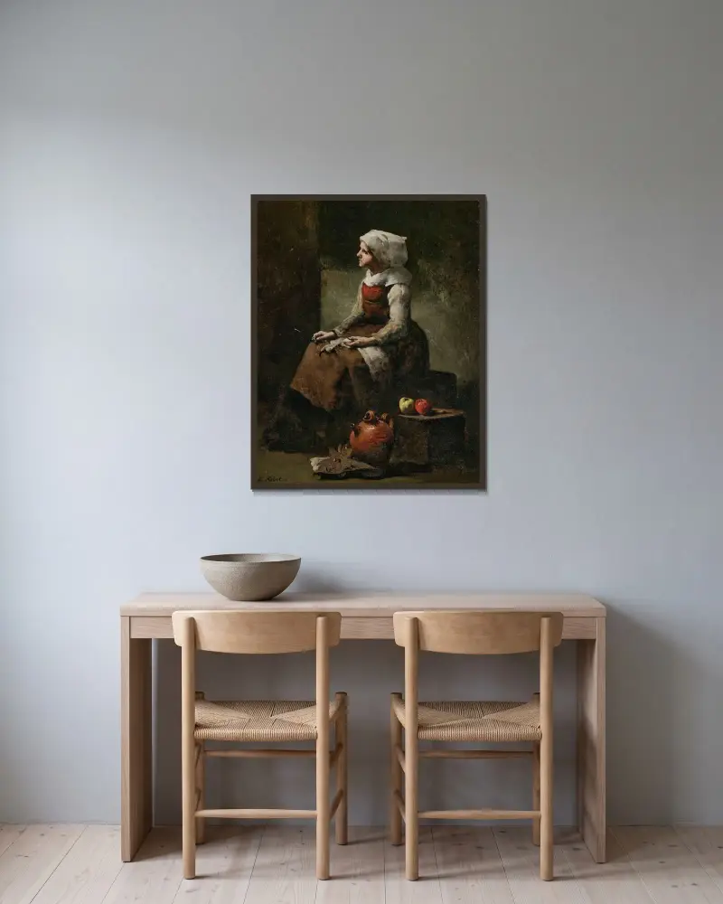 Stickning (Strickskan) av Théodule Ribot inramad på en vägg