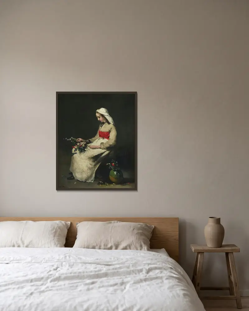 Blomsterflickan av Théodule Ribot inramad på en vägg