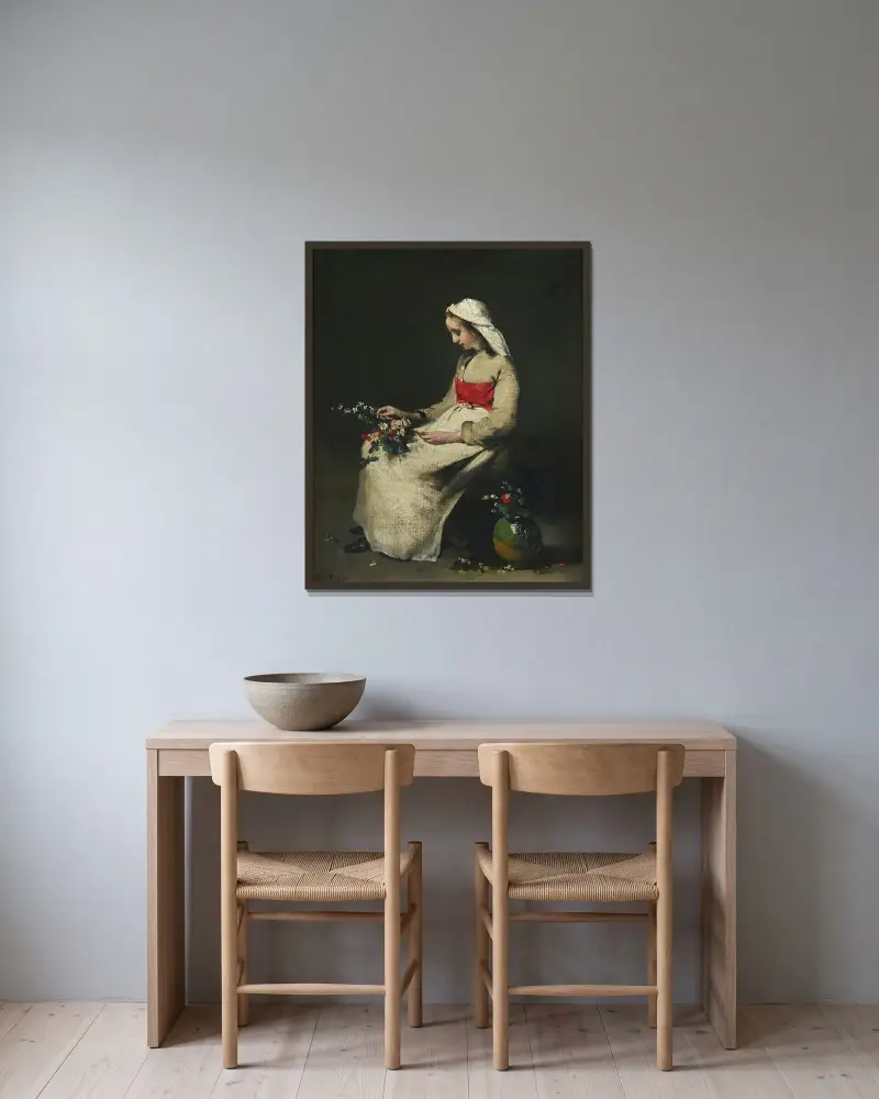 Blomsterflickan av Théodule Ribot inramad på en vägg
