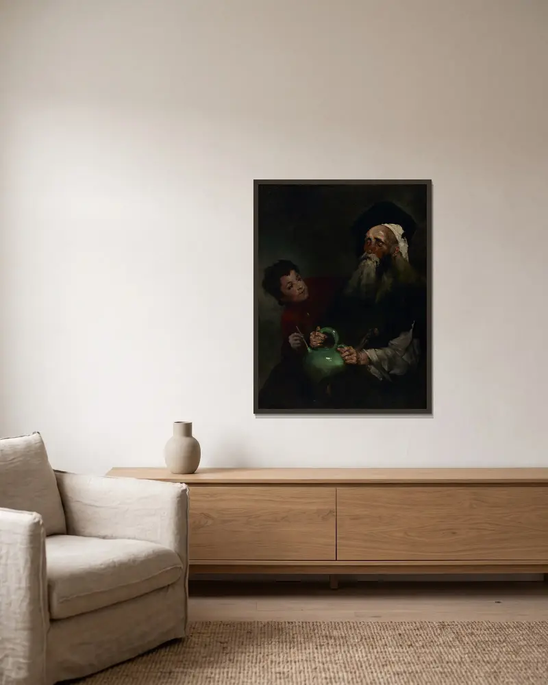 Lazarillo de Tormes and His Blind Master av Théodule Ribot inramad på en vägg