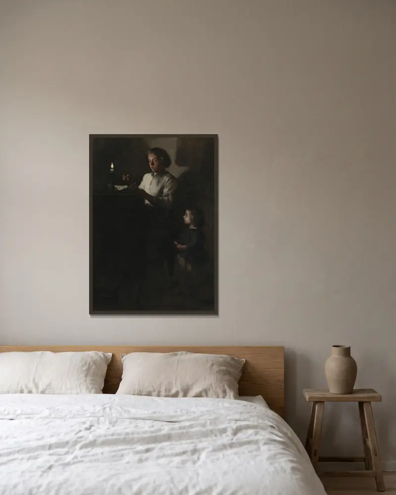 Čtení při svíčce, Théodule Ribot v rámu na stěně