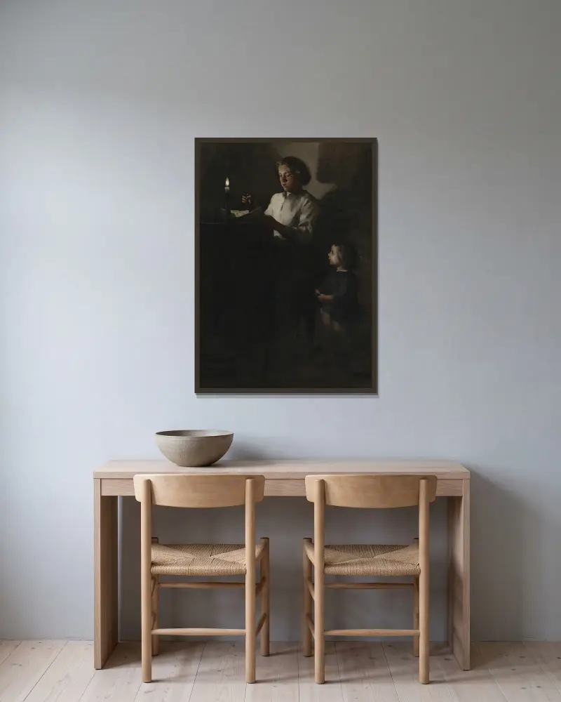 Čtení při svíčce, Théodule Ribot v rámu na stěně