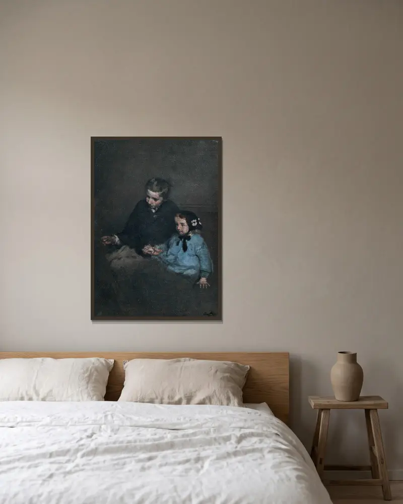 Geschwister, Händchen haltend von Théodule Ribot gerahmt an einer Wand