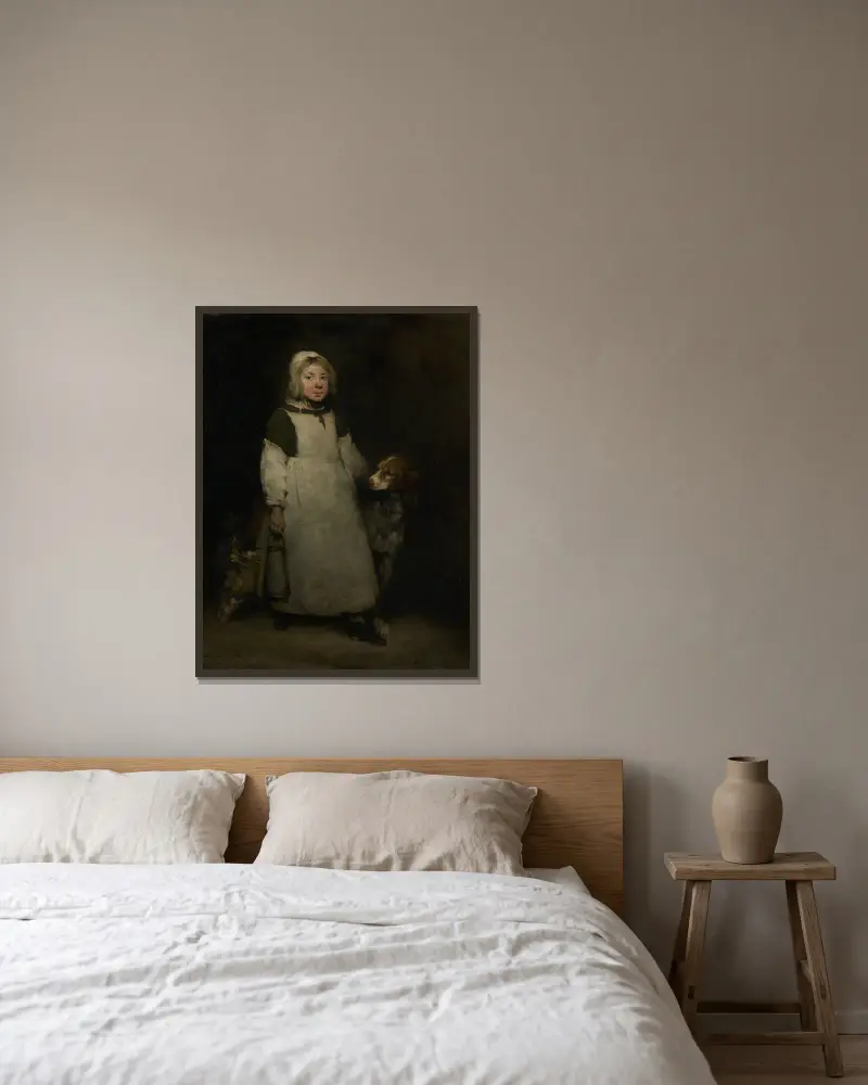 The Little Milkmaid av Théodule Ribot inramad på en vägg