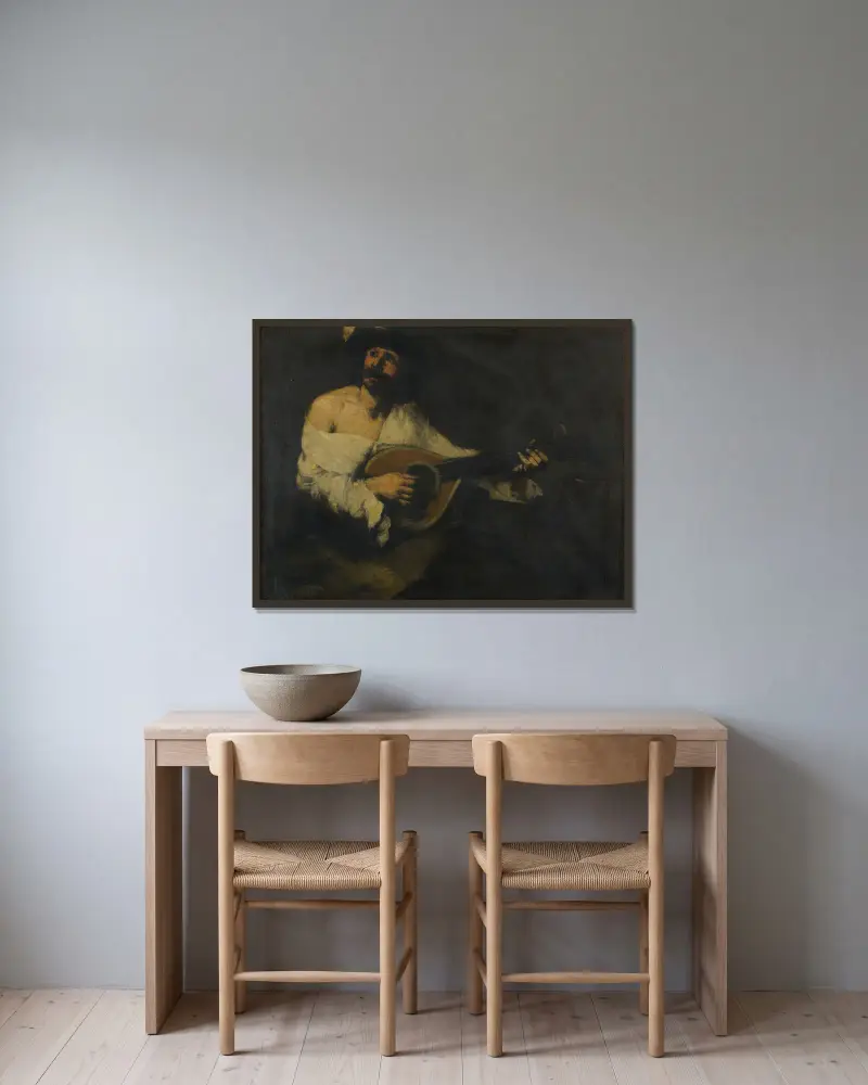 Der Mandolinenspieler von Théodule Ribot gerahmt an einer Wand