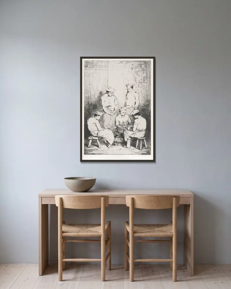 The Potato Peelers av Théodule Ribot inramad på en vägg
