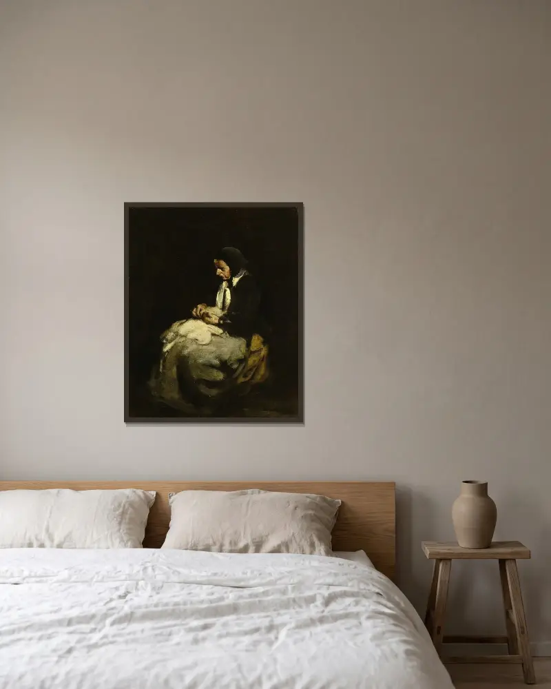 Kvinna som syr av Théodule Ribot inramad på en vägg
