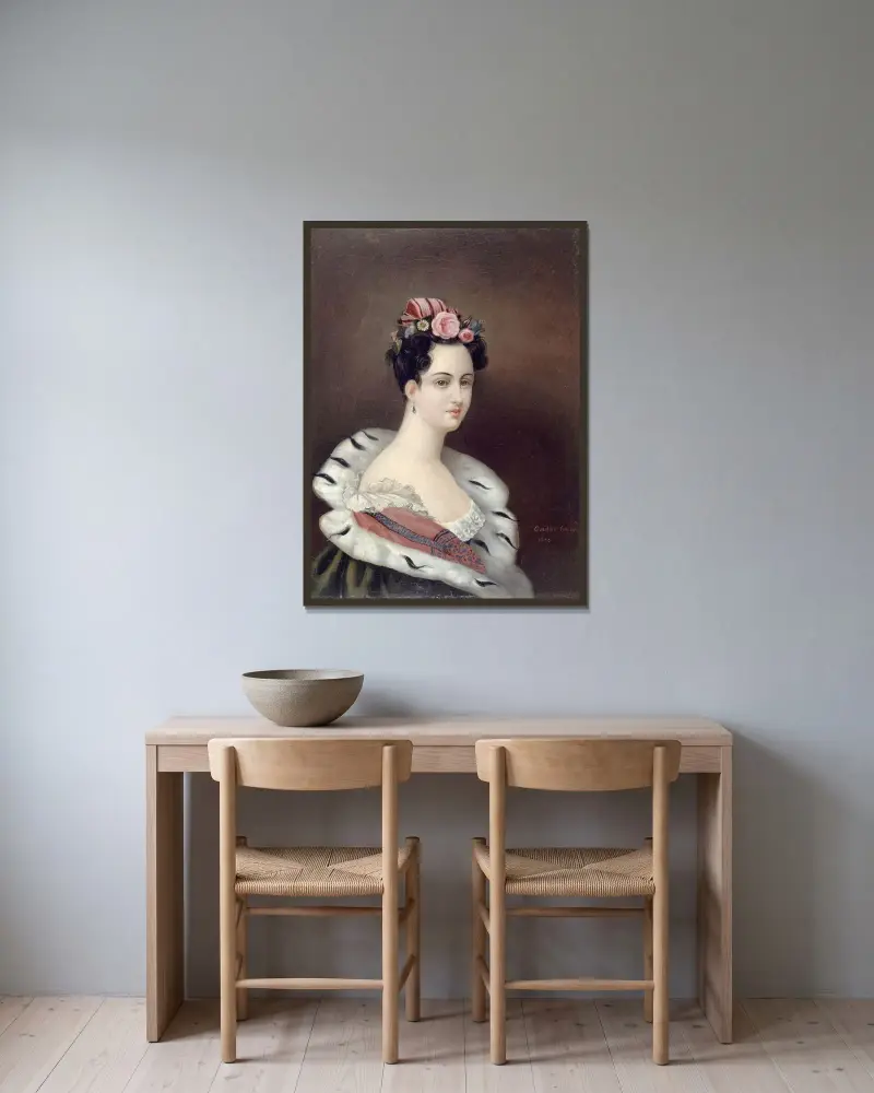 Kvinnopporträtt av Théophile Gautier inramad på en vägg