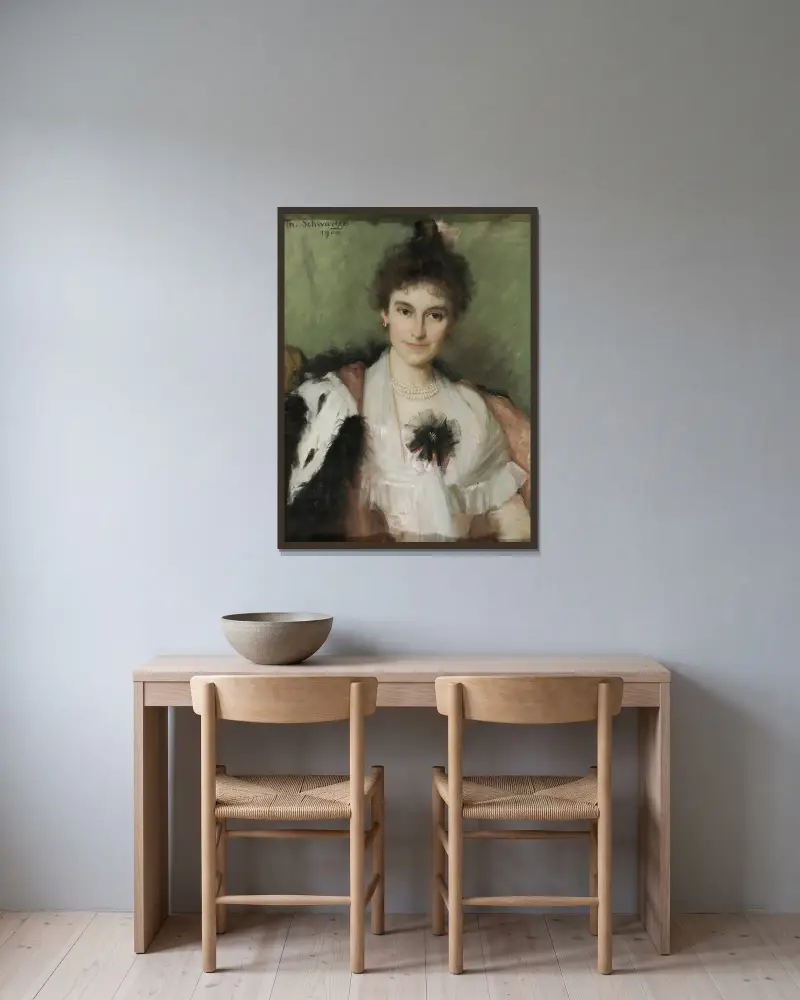 Amelia Eliza van Leeuwen (1862-1923) av Thérèse Schwartze inramad på en vägg