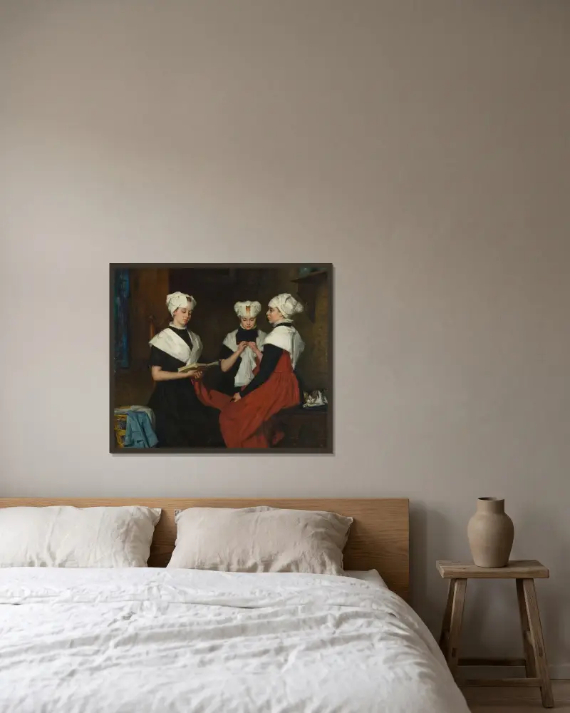 Drei Amsterdamer Waisenmädchen von Thérèse Schwartze gerahmt an einer Wand