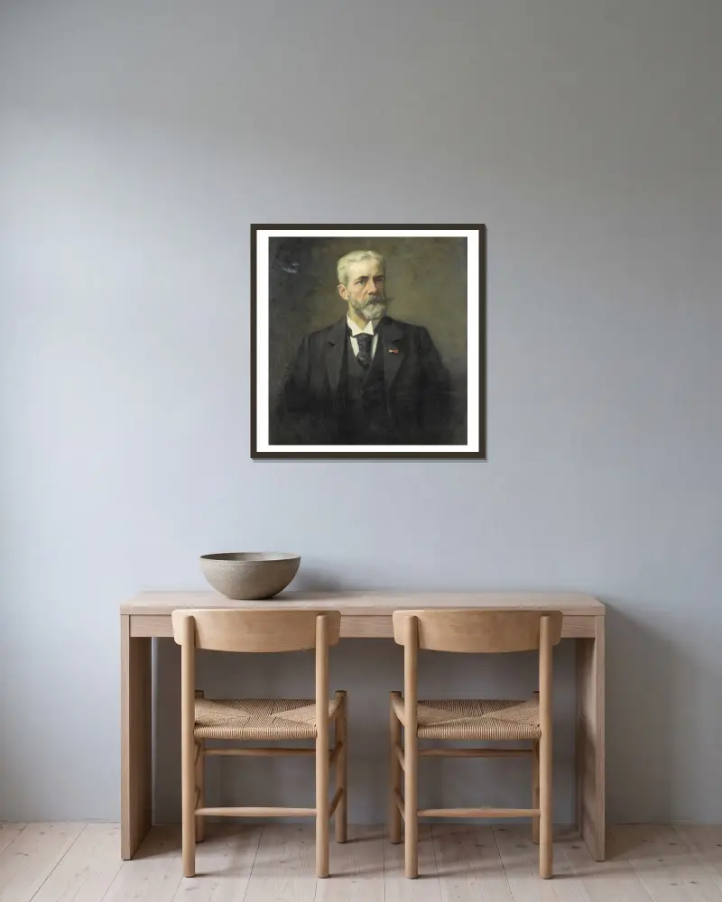 Frederik Daniël Otto Obreen (1840-96). Hoofddirecteur van het Rijksmuseum, Amsterdam av Thérèse Schwartze inramad på en vägg