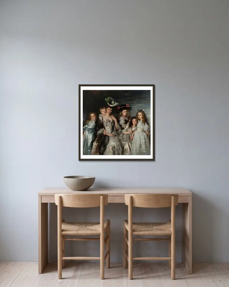Portrait of Mrs. A.G.M. van Ogtrop-Hanlo (1871-1944) and her five children av Thérèse Schwartze inramad på en vägg