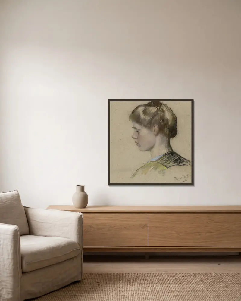 Portret van een jonge vrouw av Thérèse Schwartze inramad på en vägg