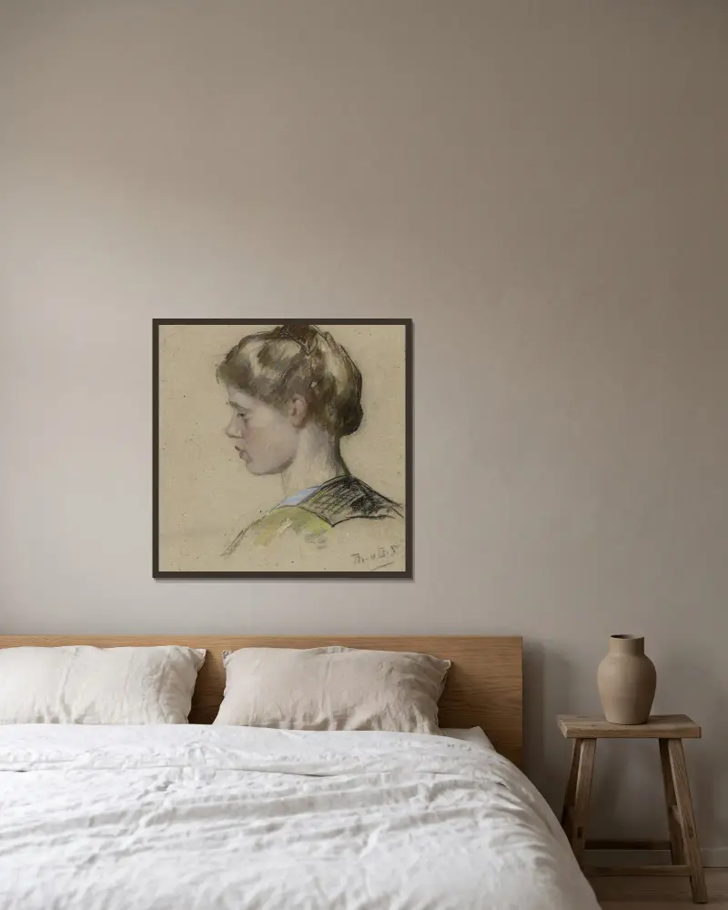 Portret van een jonge vrouw av Thérèse Schwartze inramad på en vägg
