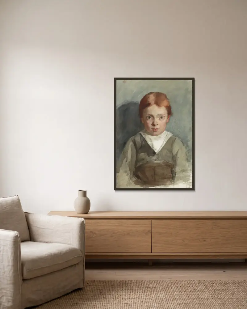 Portret van een jongetje met rood haar, van voren av Thérèse Schwartze inramad på en vägg