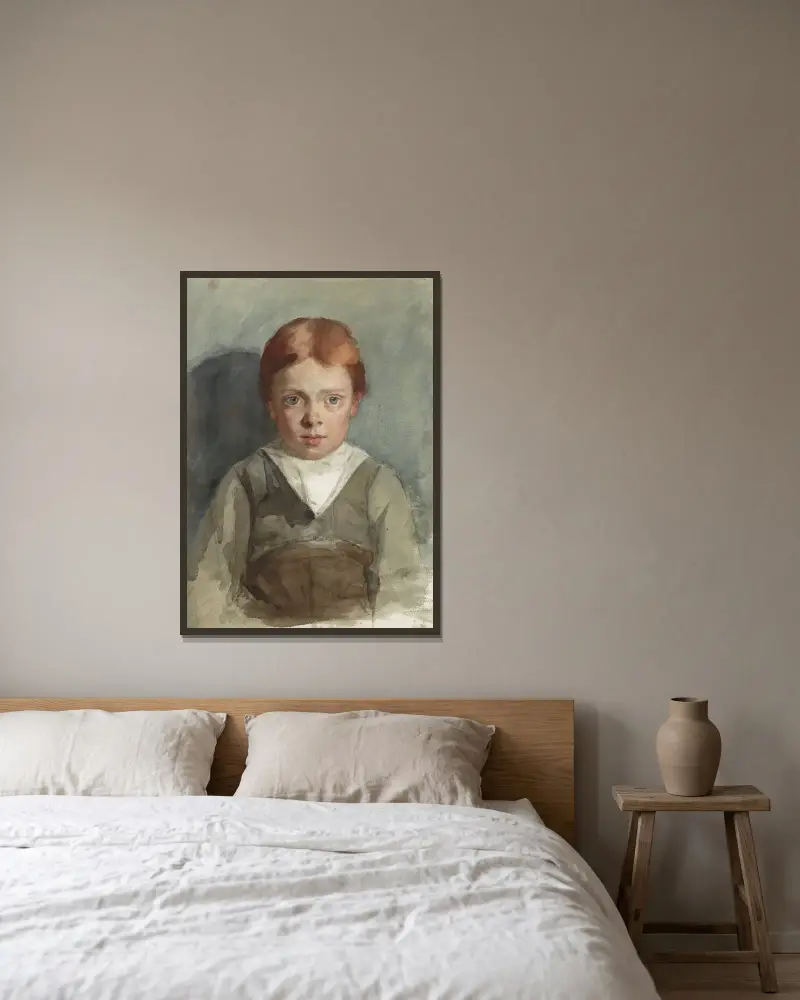 Portret van een jongetje met rood haar, van voren av Thérèse Schwartze inramad på en vägg
