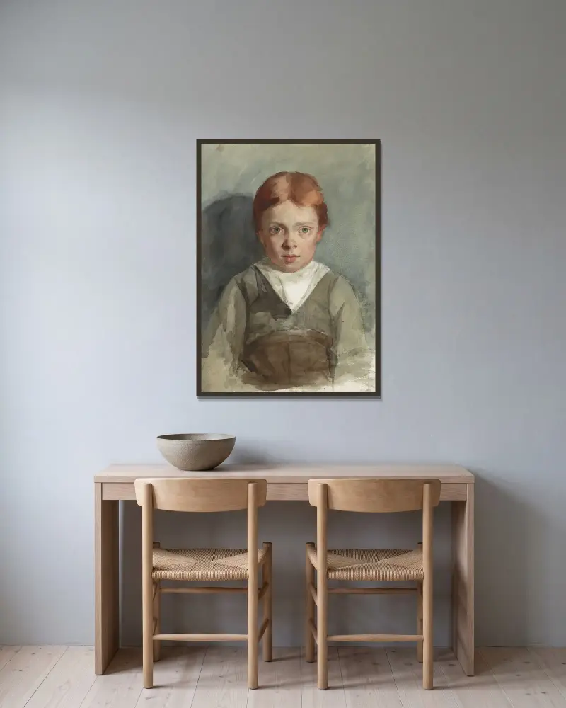 Portret van een jongetje met rood haar, van voren av Thérèse Schwartze inramad på en vägg