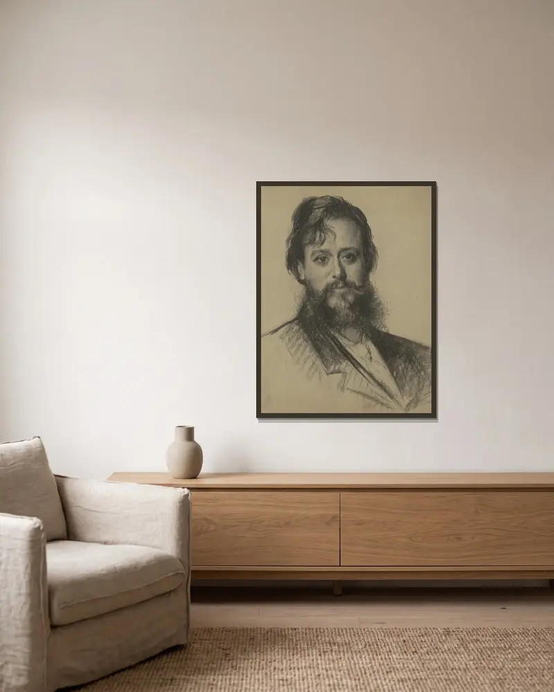 Portret van een man met baard, van voren av Thérèse Schwartze inramad på en vägg